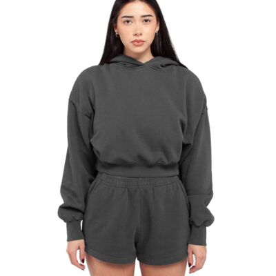 Women's Garment-Dyed Crop Hooded Sweatshirt Thumbnail