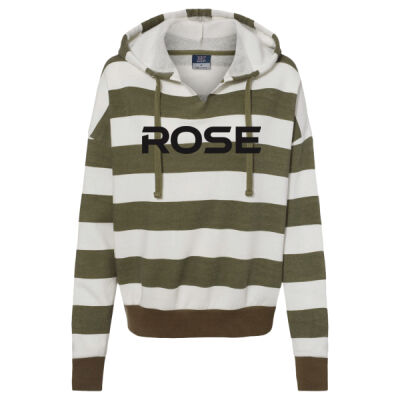 ROSE - MV SPORT - Women's Striped Fleece Boxy Hooded Sweatshirt Thumbnail