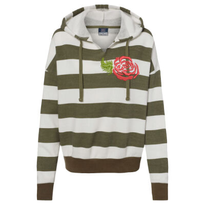 RED ROSE - MV SPORT - Women's Striped Fleece Boxy Hooded Sweatshirt Thumbnail